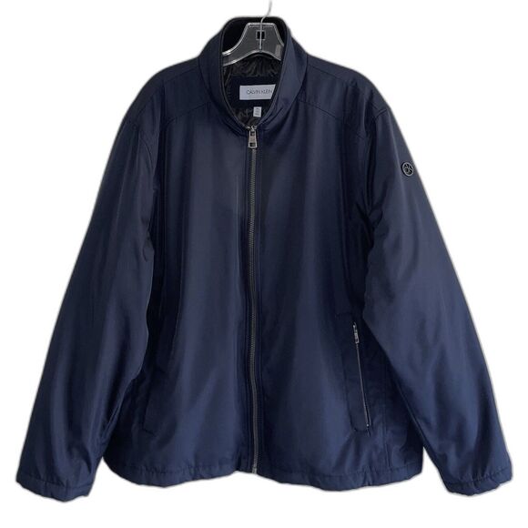 Calvin Klein Navy Blue Zip Up Jacket Men XL Classic Long Sleeve High Mock Neck - Picture 1 of 14
